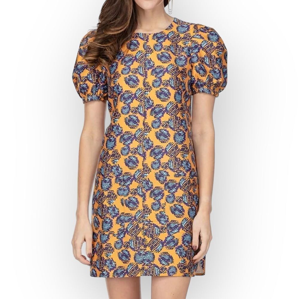 JADE NWT Pocket Shift Dress in Mandarin Deco- size M- Artsy Avant Garde Fall